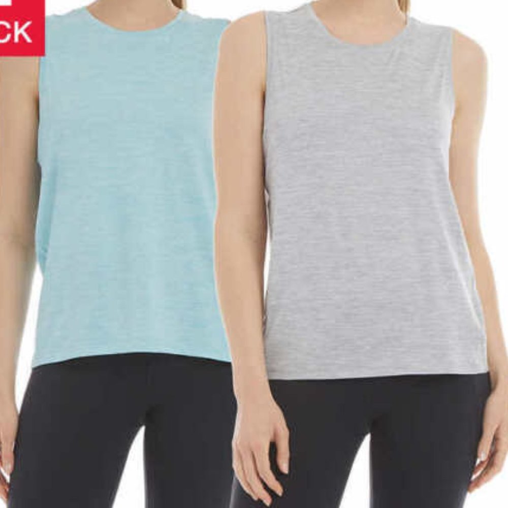 M Danskin Women's Essential Breathe 2 Pack Tank Set Space Dye Blue Grey MEDIUM